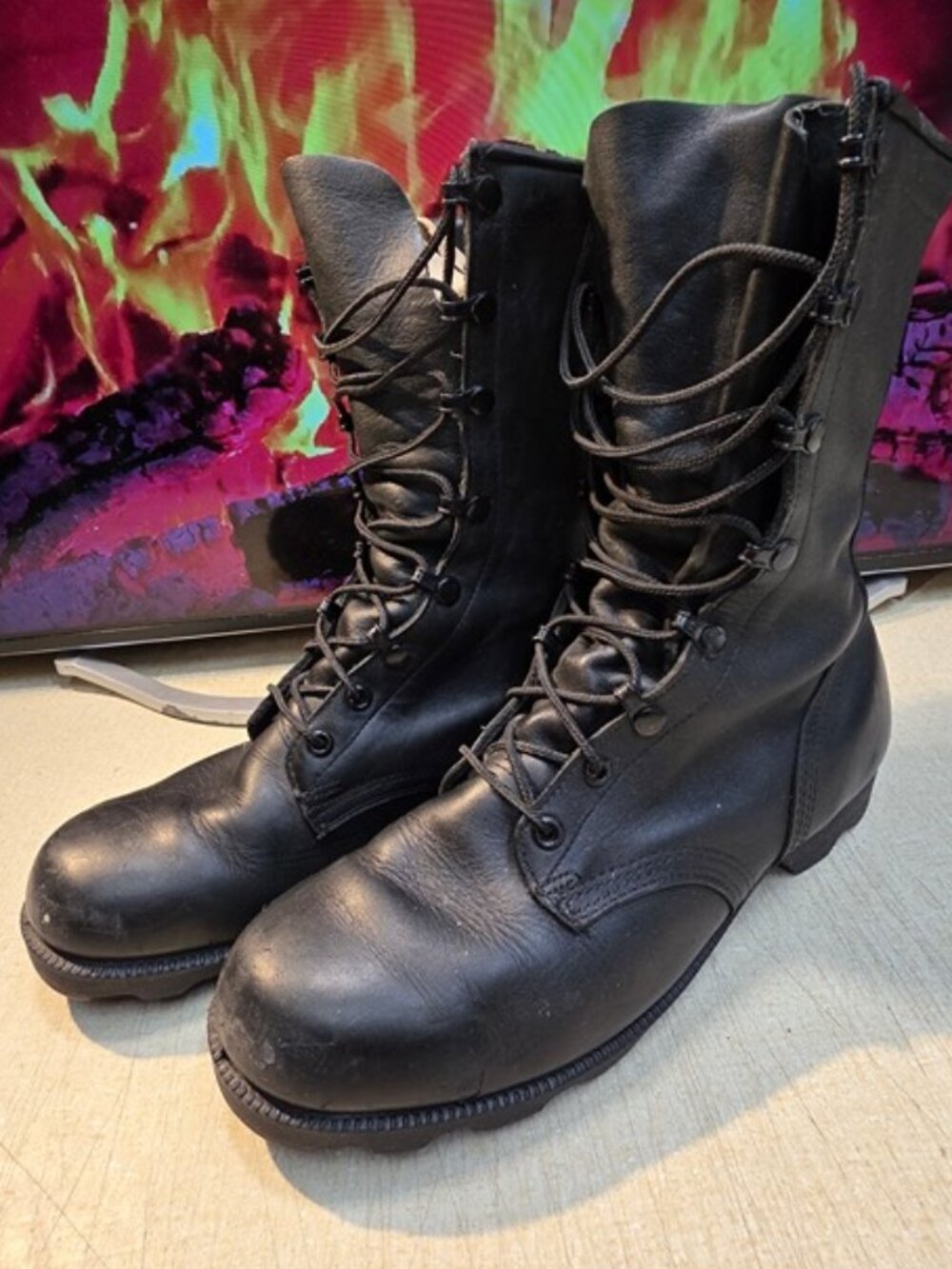 Vintage Military RO Search Combat Boots Black Leather 9R
